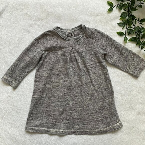 Petit Bateau 12M Grey Textured Long Sleeve Dress VGUC Baby Girl - Picture 1 of 16